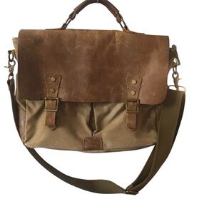 Brown Leather and Tan Canvas Men's Messenger Bag